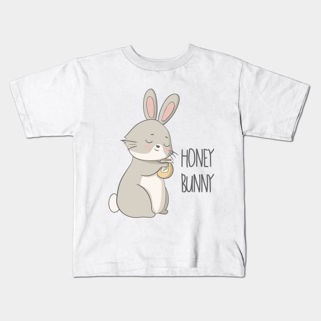 Honey Bunny Cute Rabbit Design Kids T-Shirt by Dreamy Panda Designs